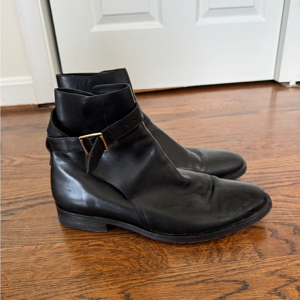 Burberry Black Leather Buckle Boots